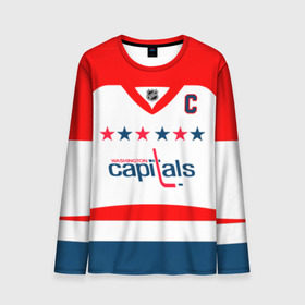 Мужской лонгслив 3D с принтом Ovechkin Washington Capitals White в Екатеринбурге, 100% полиэстер | длинные рукава, круглый вырез горловины, полуприлегающий силуэт | овечкин | ови