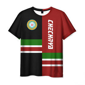 Мужская футболка 3D с принтом CHECHNYA (Чечня) в Екатеринбурге, 100% полиэфир | прямой крой, круглый вырез горловины, длина до линии бедер | Тематика изображения на принте: chechnya | грозный | кавказ | кавказец | кадыров | республика | северный | флаг | чех | чечен | чеченец | чеченка | чеченская | чечня