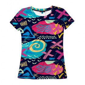 Женская футболка 3D с принтом Детский поп арт в Екатеринбурге, 100% полиэфир ( синтетическое хлопкоподобное полотно) | прямой крой, круглый вырез горловины, длина до линии бедер | краски | паттерн | рисунок | узоры