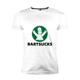 Мужская футболка премиум с принтом Bartsucks в Екатеринбурге, 92% хлопок, 8% лайкра | приталенный силуэт, круглый вырез ворота, длина до линии бедра, короткий рукав | bart | homer | simpsons | барт | гомер | старбакс