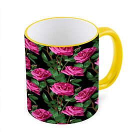 Кружка 3D с принтом Розовые розы в Екатеринбурге, керамика | ёмкость 330 мл | Тематика изображения на принте: 