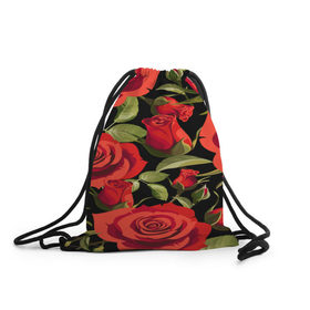 Рюкзак-мешок 3D с принтом Великолепные розы в Екатеринбурге, 100% полиэстер | плотность ткани — 200 г/м2, размер — 35 х 45 см; лямки — толстые шнурки, застежка на шнуровке, без карманов и подкладки | Тематика изображения на принте: flower | pattern | spring | букет | весна | паттерн | праздник | розы | цветочный | цветы