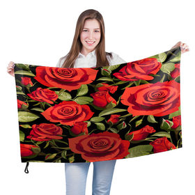 Флаг 3D с принтом Великолепные розы в Екатеринбурге, 100% полиэстер | плотность ткани — 95 г/м2, размер — 67 х 109 см. Принт наносится с одной стороны | flower | pattern | spring | букет | весна | паттерн | праздник | розы | цветочный | цветы