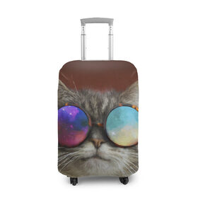 Чехол для чемодана 3D с принтом котейки в Екатеринбурге, 86% полиэфир, 14% спандекс | двустороннее нанесение принта, прорези для ручек и колес | cat | взгляд | космос | кот | котик | очки