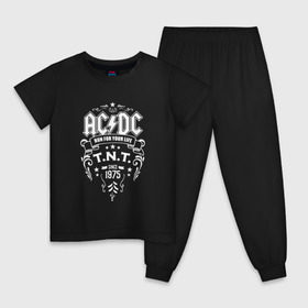 Детская пижама хлопок с принтом AC/DC run for your life в Екатеринбурге, 100% хлопок |  брюки и футболка прямого кроя, без карманов, на брюках мягкая резинка на поясе и по низу штанин
 | Тематика изображения на принте: ac dc | acdc ас дс | асдс