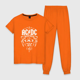 Женская пижама хлопок с принтом AC/DC run for your life в Екатеринбурге, 100% хлопок | брюки и футболка прямого кроя, без карманов, на брюках мягкая резинка на поясе и по низу штанин | ac dc | acdc ас дс | асдс