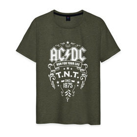 Мужская футболка хлопок с принтом AC/DC run for your life в Екатеринбурге, 100% хлопок | прямой крой, круглый вырез горловины, длина до линии бедер, слегка спущенное плечо. | ac dc | acdc ас дс | асдс