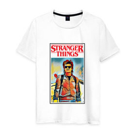 Мужская футболка хлопок с принтом Stranger Things в Екатеринбурге, 100% хлопок | прямой крой, круглый вырез горловины, длина до линии бедер, слегка спущенное плечо. | stranger things | очень странные дела
