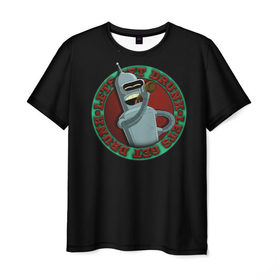 Мужская футболка 3D с принтом Let`s Get Drunk в Екатеринбурге, 100% полиэфир | прямой крой, круглый вырез горловины, длина до линии бедер | bender rodriguez | fry | futurama | бендер | зойдберг | лила | родригез | фрай | футурама
