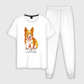 Мужская пижама хлопок с принтом Корги в Екатеринбурге, 100% хлопок | брюки и футболка прямого кроя, без карманов, на брюках мягкая резинка на поясе и по низу штанин
 | корги | собака