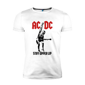 Мужская футболка премиум с принтом AC/DC stiff upper lip в Екатеринбурге, 92% хлопок, 8% лайкра | приталенный силуэт, круглый вырез ворота, длина до линии бедра, короткий рукав | ac dc | acdc | acdc ас дс | австралийская | ангус янг | асдс | блюз | группа | крис слэйд | метал | молния | музыка | музыканты | певцы | рок | рок н ролл | стиви янг | хард | хардрок | эксл роуз
