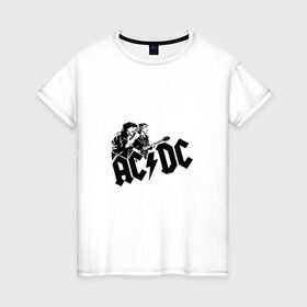 Женская футболка хлопок с принтом AC/DC в Екатеринбурге, 100% хлопок | прямой крой, круглый вырез горловины, длина до линии бедер, слегка спущенное плечо | ac dc | acdc | acdc ас дс | австралийская | ангус янг | асдс | блюз | группа | крис слэйд | метал | молния | музыка | музыканты | певцы | рок | рок н ролл | стиви янг | хард | хардрок | эксл роуз