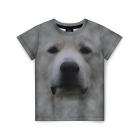 Детская футболка 3D с принтом Лабрадор в Екатеринбурге, 100% гипоаллергенный полиэфир | прямой крой, круглый вырез горловины, длина до линии бедер, чуть спущенное плечо, ткань немного тянется | Тематика изображения на принте: голова | животные | лабрадор | пес | природа | собака | собачка | щенок