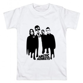 Мужская футболка хлопок с принтом Группа Arctic Monkeys в Екатеринбурге, 100% хлопок | прямой крой, круглый вырез горловины, длина до линии бедер, слегка спущенное плечо. | 