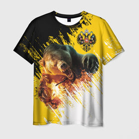 Мужская футболка 3D с принтом Имперский флаг и медведь в Екатеринбурге, 100% полиэфир | прямой крой, круглый вырез горловины, длина до линии бедер | russian bear | герб | россия