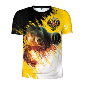 Мужская футболка 3D спортивная с принтом Имперский флаг и медведь в Екатеринбурге, 100% полиэстер с улучшенными характеристиками | приталенный силуэт, круглая горловина, широкие плечи, сужается к линии бедра | russian bear | герб | россия