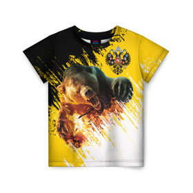 Детская футболка 3D с принтом Имперский флаг и медведь в Екатеринбурге, 100% гипоаллергенный полиэфир | прямой крой, круглый вырез горловины, длина до линии бедер, чуть спущенное плечо, ткань немного тянется | russian bear | герб | россия