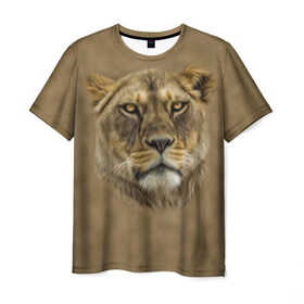 Мужская футболка 3D с принтом Львица в Екатеринбурге, 100% полиэфир | прямой крой, круглый вырез горловины, длина до линии бедер | голова | животные | кошка | лев | львица | природа | хищник