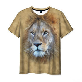 Мужская футболка 3D с принтом Лев в Екатеринбурге, 100% полиэфир | прямой крой, круглый вырез горловины, длина до линии бедер | голова | животные | кошка | лев | львица | природа | хищник