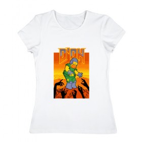 Женская футболка хлопок с принтом Doom D`Oh в Екатеринбурге, 100% хлопок | прямой крой, круглый вырез горловины, длина до линии бедер, слегка спущенное плечо | doh | doom | homer | simpsons | гомер | дум