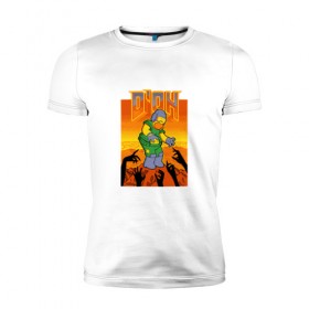 Мужская футболка премиум с принтом Doom D`Oh в Екатеринбурге, 92% хлопок, 8% лайкра | приталенный силуэт, круглый вырез ворота, длина до линии бедра, короткий рукав | doh | doom | homer | simpsons | гомер | дум