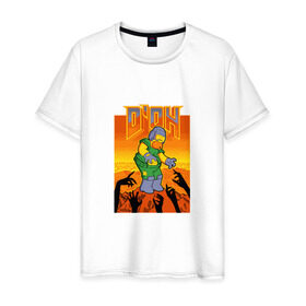 Мужская футболка хлопок с принтом Doom D`Oh в Екатеринбурге, 100% хлопок | прямой крой, круглый вырез горловины, длина до линии бедер, слегка спущенное плечо. | doh | doom | homer | simpsons | гомер | дум