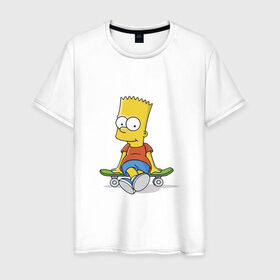 Мужская футболка хлопок с принтом Барт в Екатеринбурге, 100% хлопок | прямой крой, круглый вырез горловины, длина до линии бедер, слегка спущенное плечо. | bart | simpsons | skate | скейт