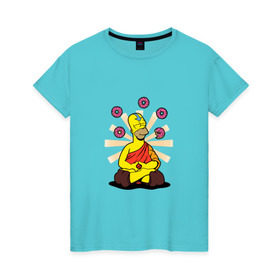 Женская футболка хлопок с принтом Homer Relax в Екатеринбурге, 100% хлопок | прямой крой, круглый вырез горловины, длина до линии бедер, слегка спущенное плечо | simpsons | аватар | буддизм | гомер
