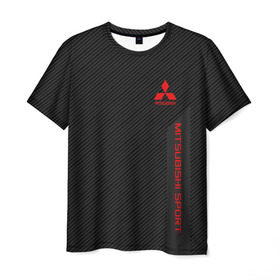 Мужская футболка 3D с принтом MITSUBISHI SPORT в Екатеринбурге, 100% полиэфир | прямой крой, круглый вырез горловины, длина до линии бедер |  машина | марка | митсубиси