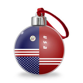 Ёлочный шар с принтом USA (США) в Екатеринбурге, Пластик | Диаметр: 77 мм | us | usa | америка | американец | американка | американцы | америки | герб | доллар | знак | надпись | патриот | полосы | символ | соединенные | страна | сша | флаг | флага | цвета | штаты
