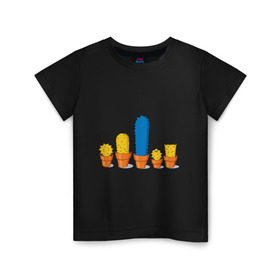 Детская футболка хлопок с принтом Симпсоны - кактусы в Екатеринбурге, 100% хлопок | круглый вырез горловины, полуприлегающий силуэт, длина до линии бедер | bart | homer | simpsons | барт | гомер | кактус | лиза | мардж | мэгги