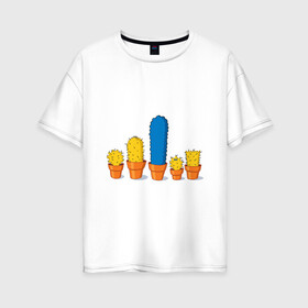 Женская футболка хлопок Oversize с принтом Симпсоны - кактусы в Екатеринбурге, 100% хлопок | свободный крой, круглый ворот, спущенный рукав, длина до линии бедер
 | bart | homer | simpsons | барт | гомер | кактус | лиза | мардж | мэгги
