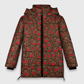 Женская зимняя куртка 3D с принтом Толпа домо-кунов в Екатеринбурге, верх — 100% полиэстер; подкладка — 100% полиэстер; утеплитель — 100% полиэстер | длина ниже бедра, силуэт Оверсайз. Есть воротник-стойка, отстегивающийся капюшон и ветрозащитная планка. 

Боковые карманы с листочкой на кнопках и внутренний карман на молнии | Тематика изображения на принте: domikun | domo | domo kun | jdm | домо | домо кун | домокун | дрифт | зубы | коричневый | мем | монстр | пасть | паттрен | япония | японский