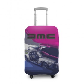 Чехол для чемодана 3D с принтом DeLorean в Екатеринбурге, 86% полиэфир, 14% спандекс | двустороннее нанесение принта, прорези для ручек и колес | back to the future | dmc | браун | делореан | делориан | дилориан | док | дэлореан | макфлай | марти | машина времени | эммет