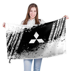 Флаг 3D с принтом Mitsubishi abstract sport в Екатеринбурге, 100% полиэстер | плотность ткани — 95 г/м2, размер — 67 х 109 см. Принт наносится с одной стороны |  машина | марка | митсубиси