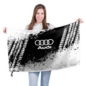 Флаг 3D с принтом Audi abstract sport в Екатеринбурге, 100% полиэстер | плотность ткани — 95 г/м2, размер — 67 х 109 см. Принт наносится с одной стороны | Тематика изображения на принте: ауди | кольца | лого | машина