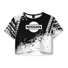 Женская футболка 3D укороченная с принтом Nissan abstract sport в Екатеринбурге, 100% полиэстер | круглая горловина, длина футболки до линии талии, рукава с отворотами | motor | nissan | авто | лого | машина | ниссан | тачка