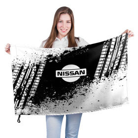 Флаг 3D с принтом Nissan abstract sport в Екатеринбурге, 100% полиэстер | плотность ткани — 95 г/м2, размер — 67 х 109 см. Принт наносится с одной стороны | motor | nissan | авто | лого | машина | ниссан | тачка