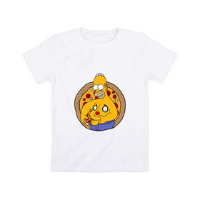 Детская футболка хлопок с принтом Гомер и пицца в Екатеринбурге, 100% хлопок | круглый вырез горловины, полуприлегающий силуэт, длина до линии бедер | homer | simpsons | гомер