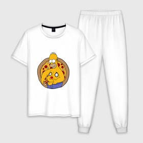 Мужская пижама хлопок с принтом Гомер и пицца в Екатеринбурге, 100% хлопок | брюки и футболка прямого кроя, без карманов, на брюках мягкая резинка на поясе и по низу штанин
 | homer | simpsons | гомер