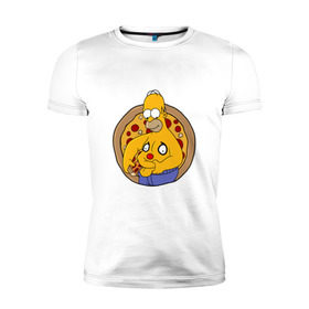 Мужская футболка премиум с принтом Гомер и пицца в Екатеринбурге, 92% хлопок, 8% лайкра | приталенный силуэт, круглый вырез ворота, длина до линии бедра, короткий рукав | homer | simpsons | гомер
