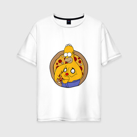 Женская футболка хлопок Oversize с принтом Гомер и пицца в Екатеринбурге, 100% хлопок | свободный крой, круглый ворот, спущенный рукав, длина до линии бедер
 | homer | simpsons | гомер