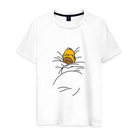 Мужская футболка хлопок с принтом Спящий Гомер в Екатеринбурге, 100% хлопок | прямой крой, круглый вырез горловины, длина до линии бедер, слегка спущенное плечо. | Тематика изображения на принте: homer | simpsons | гомер | симпсоны