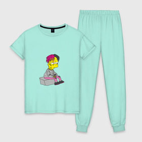 Женская пижама хлопок с принтом Bart Lili Peep в Екатеринбурге, 100% хлопок | брюки и футболка прямого кроя, без карманов, на брюках мягкая резинка на поясе и по низу штанин | bart simpson | lil peep | барт симпсон | лил пип