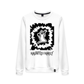 Женский свитшот хлопок с принтом Haunted Family в Екатеринбурге, 100% хлопок | прямой крой, круглый вырез, на манжетах и по низу широкая трикотажная резинка  | 