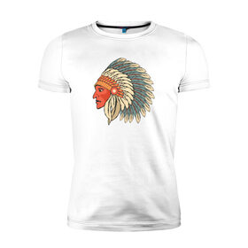 Мужская футболка премиум с принтом Индеец в Екатеринбурге, 92% хлопок, 8% лайкра | приталенный силуэт, круглый вырез ворота, длина до линии бедра, короткий рукав | 