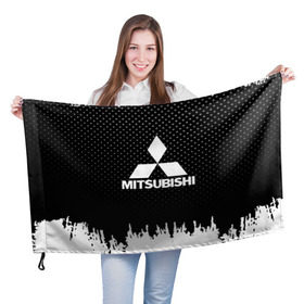 Флаг 3D с принтом Mitsubishi в Екатеринбурге, 100% полиэстер | плотность ткани — 95 г/м2, размер — 67 х 109 см. Принт наносится с одной стороны |  машина | марка | митсубиси