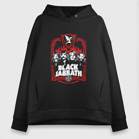 Женское худи Oversize хлопок с принтом Black Sabbath в Екатеринбурге, френч-терри — 70% хлопок, 30% полиэстер. Мягкий теплый начес внутри —100% хлопок | боковые карманы, эластичные манжеты и нижняя кромка, капюшон на магнитной кнопке | black sabbath | билл уорд | блек | гизер батлер | ози озборн | осборн оззи | сабатаж | тони айомми