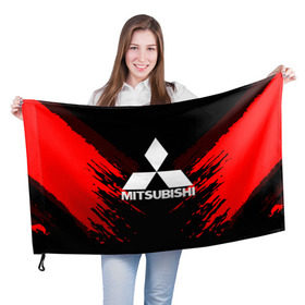 Флаг 3D с принтом MITSUBISHI SPORT COLLECTION в Екатеринбурге, 100% полиэстер | плотность ткани — 95 г/м2, размер — 67 х 109 см. Принт наносится с одной стороны |  машина | марка | митсубиси