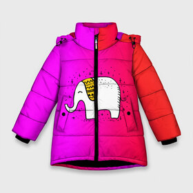 Зимняя куртка для девочек 3D с принтом Радужный слоник в Екатеринбурге, ткань верха — 100% полиэстер; подклад — 100% полиэстер, утеплитель — 100% полиэстер. | длина ниже бедра, удлиненная спинка, воротник стойка и отстегивающийся капюшон. Есть боковые карманы с листочкой на кнопках, утяжки по низу изделия и внутренний карман на молнии. 

Предусмотрены светоотражающий принт на спинке, радужный светоотражающий элемент на пуллере молнии и на резинке для утяжки. | детские | животные | слон | слоник | слоны